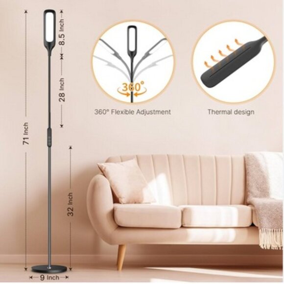 (New) Syrinx LED Floor Lamp with Remote (Black) - Picture 3 of 8